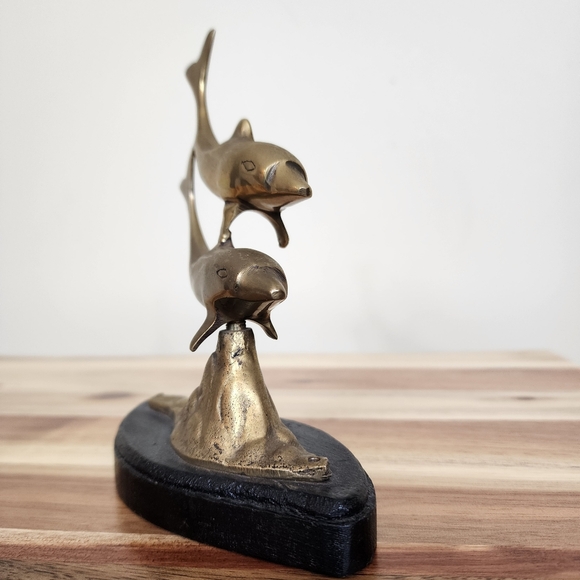 Vintage Brass Dolphins Figurine Statue Mid Century Decor - Picture 5 of 11